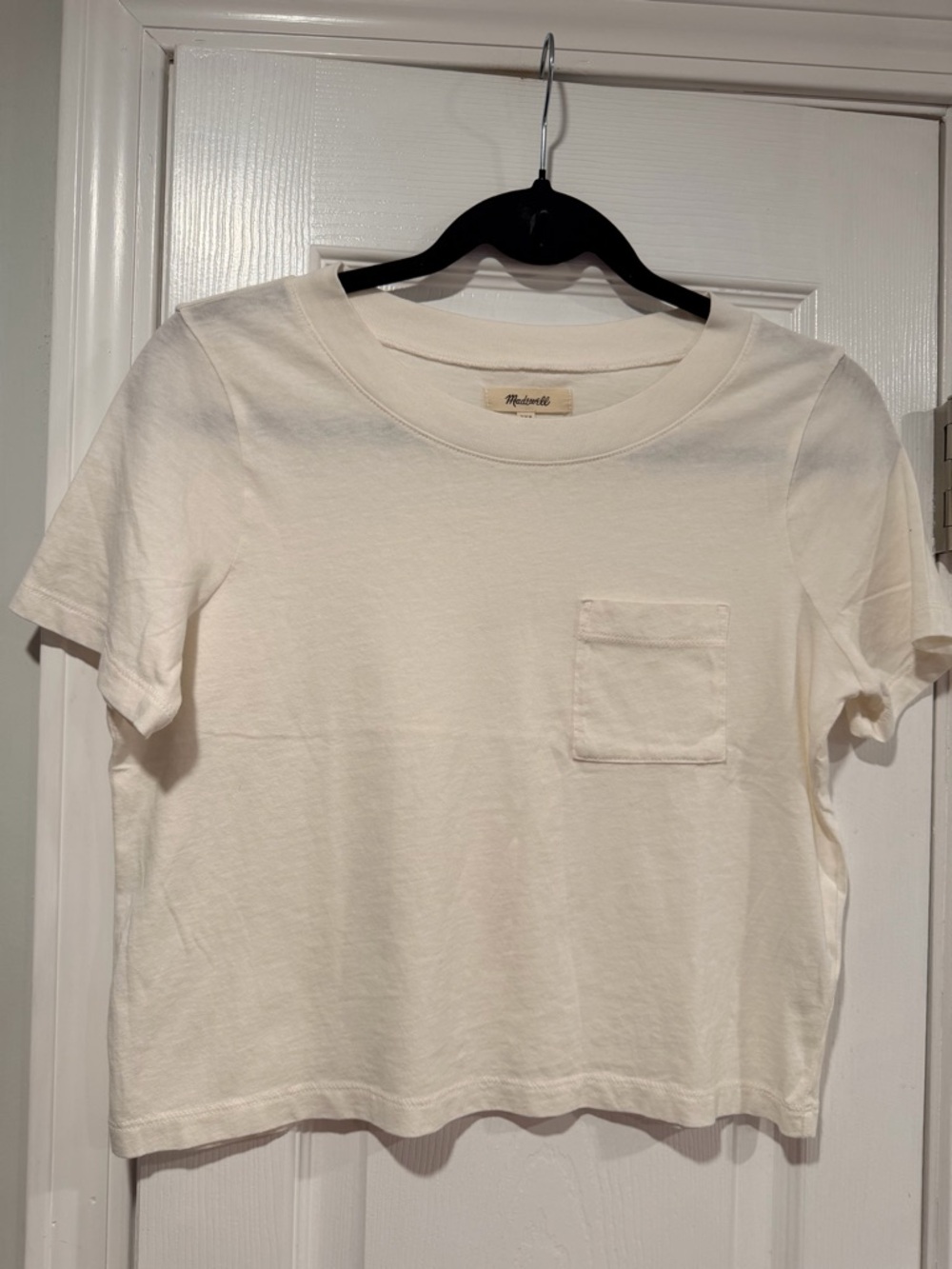 NWOT Madewell Size XL Cream Softfade Cotton Boxy Crop Tee Short Sleeve Top